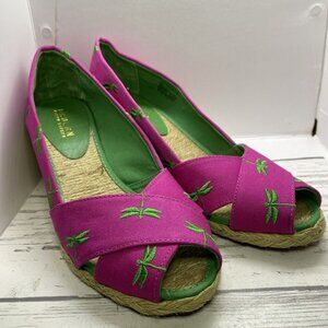 LAUREN RALPH LAUREN Pink Palm 'Cecelia' Wedge Peep Toe Espadrille Sandal US 9B